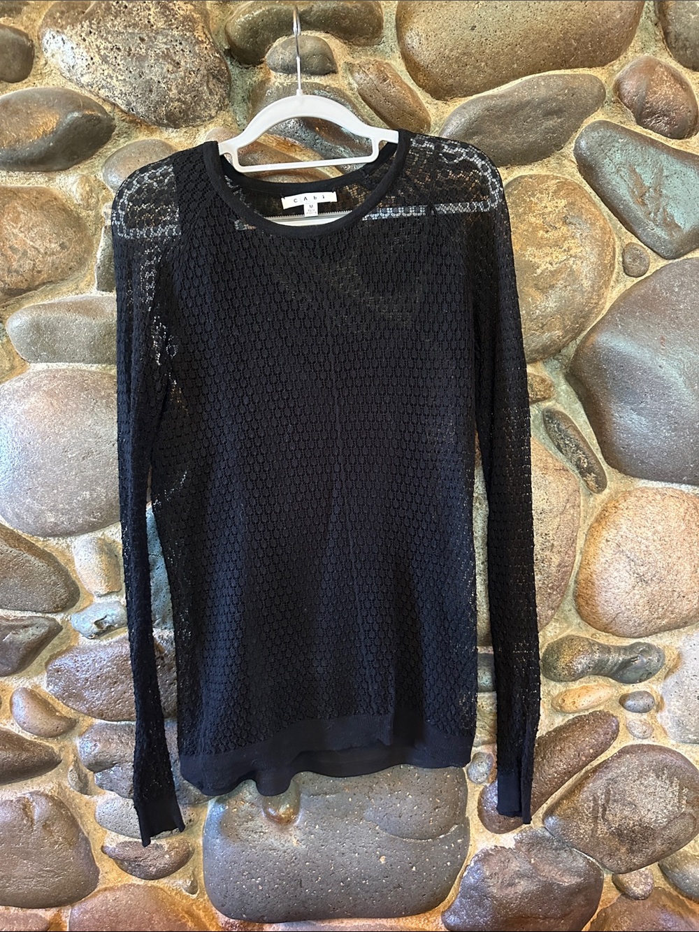 CAbi Black Lace Overlay Knit Top